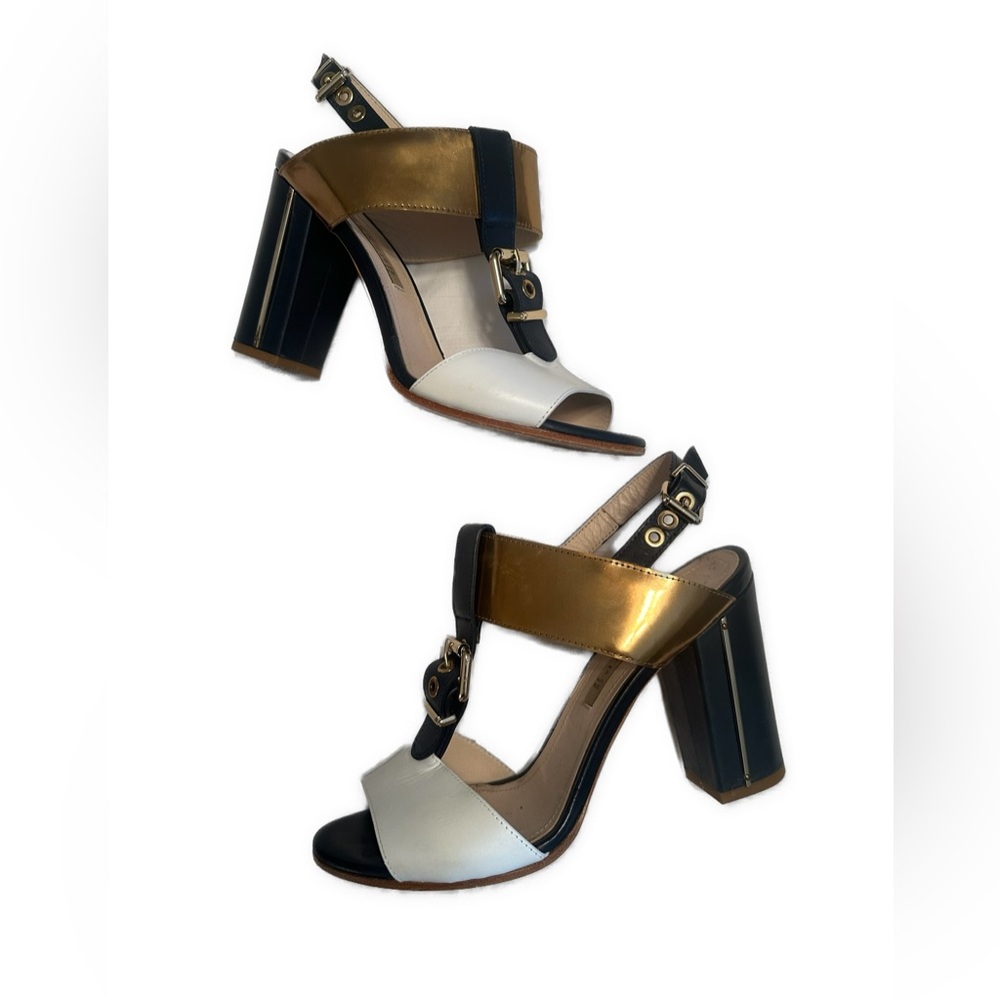 Made in Italy R & Renzi High Heel Navy Bronze Gold White Sandal Size 40